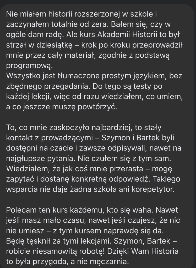 Wiadomość z Messengera – opinia kursanta
