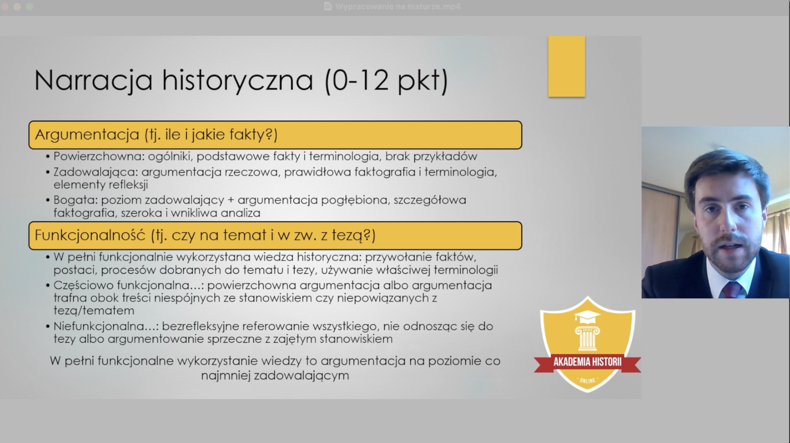 Slajd z lekcji: Narracja historyczna 0–12 punktów